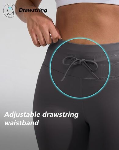 Women's Drawstring Tie Daily Leggings High Waist Workout Yoga Pants Ultra Soft Gusseted Crotch in Saudi Arabia