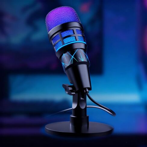 USB Microphone for PC Gaming, Podcasts Videos, Streaming, Condenser Mic with Quick Mute, Pop Filter, RGB Indicator, Shock Mount, Rotate gain Button, Compatible with PS4/5/PC in Saudi Arabia