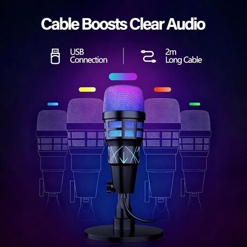 USB Microphone for PC Gaming, Podcasts Videos, Streaming, Condenser Mic with Quick Mute, Pop Filter, RGB Indicator, Shock Mount, Rotate gain Button, Compatible with PS4/5/PC in Saudi Arabia