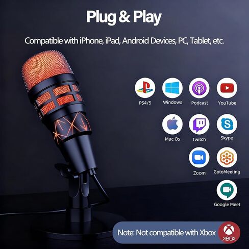 USB Microphone for PC Gaming, Podcasts Videos, Streaming, Condenser Mic with Quick Mute, Pop Filter, RGB Indicator, Shock Mount, Rotate gain Button, Compatible with PS4/5/PC in Saudi Arabia