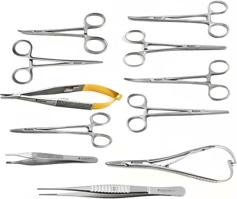 أدوات ممارسة طب الأسنان و Suture لطلاب الطب عن طريق الفم أدوات الأدوات الجراحية - 15pcs مجموعة | مقص غرزة ، ملقط البعوض ، الملقط ، مقابض Scalpel ، TC Goldman Fox | الفولاذ المقاوم للصدأ in Kuwait