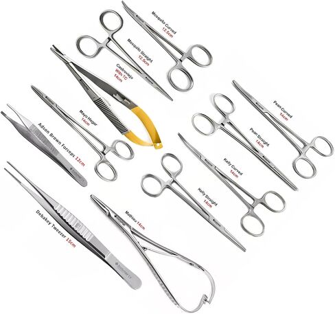 أدوات ممارسة طب الأسنان و Suture لطلاب الطب عن طريق الفم أدوات الأدوات الجراحية - 15pcs مجموعة | مقص غرزة ، ملقط البعوض ، الملقط ، مقابض Scalpel ، TC Goldman Fox | الفولاذ المقاوم للصدأ in Kuwait