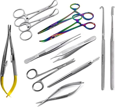 أدوات ممارسة طب الأسنان و Suture لطلاب الطب عن طريق الفم أدوات الأدوات الجراحية - 15pcs مجموعة | مقص غرزة ، ملقط البعوض ، الملقط ، مقابض Scalpel ، TC Goldman Fox | الفولاذ المقاوم للصدأ in Kuwait