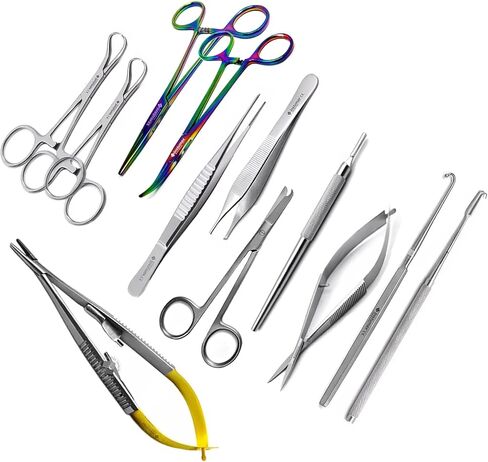 أدوات ممارسة طب الأسنان و Suture لطلاب الطب عن طريق الفم أدوات الأدوات الجراحية - 15pcs مجموعة | مقص غرزة ، ملقط البعوض ، الملقط ، مقابض Scalpel ، TC Goldman Fox | الفولاذ المقاوم للصدأ in Kuwait