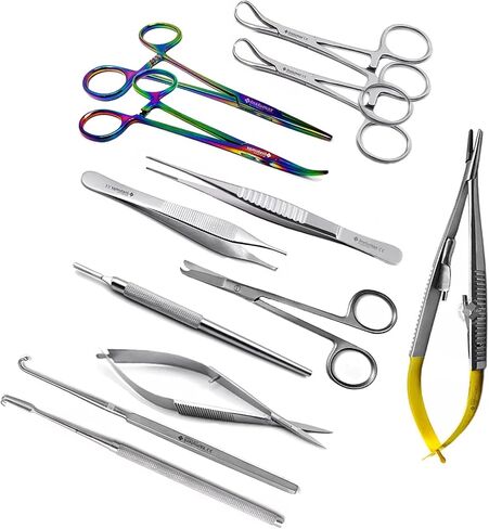 أدوات ممارسة طب الأسنان و Suture لطلاب الطب عن طريق الفم أدوات الأدوات الجراحية - 15pcs مجموعة | مقص غرزة ، ملقط البعوض ، الملقط ، مقابض Scalpel ، TC Goldman Fox | الفولاذ المقاوم للصدأ in Kuwait