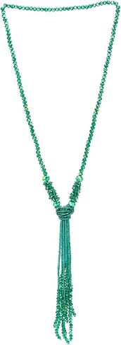 COOLSTEELANDBEYOND Bohemian Beaded Tassel Necklace, Red Crystal Lariat Necklace, Y-Shaped Knot Necklace Long, Festivals in Kuwait