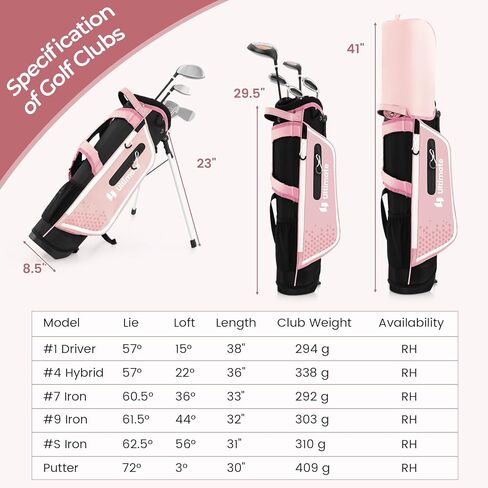 Goplus Junior Complete Golf Club Set for Kids, Right Hand Golf Clubs with Stand Bag, Rain Hood, Golf Practice Set for Ages 5-7,8-10,11-13 Boys Girls in Kuwait