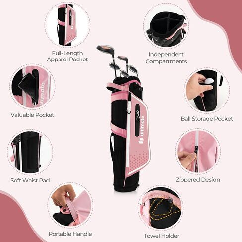 Goplus Junior Complete Golf Club Set for Kids, Right Hand Golf Clubs with Stand Bag, Rain Hood, Golf Practice Set for Ages 5-7,8-10,11-13 Boys Girls in Kuwait