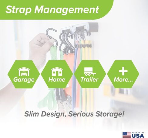 Hook Rail - 2/pk - Organize Your Tie-Down Straps (Ratchet, Cam buckle, Bungee Cords, and more) A low-profile wall-mounted cargo strap management solution for your enclosed trailer, garage, or home. in Saudi Arabia