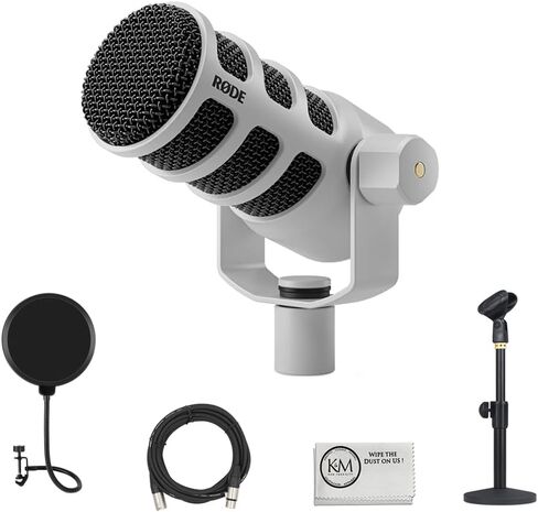 ركب podmic microphone ديناميكية بودكاست | حزمة سوداء مع مرشح البوب ​​+ حامل ميكروفون سطح المكتب + كابل XLR + قطعة قماش التنظيف (5 عنصر) in Kuwait