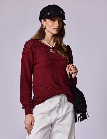 Zeagoo Sweaters for Women Long Sleeve Tops Soft Knit Crew Neck Pullover Sweater Lightweight Crochet 2025 Fall Outfits in Kuwait