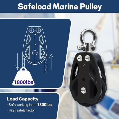 50mm Single Swivel Sailing Block - Heavy-Duty Marine Pulley, 3100 lbs (1406 kg) WLL, Fits 7/16" (12mm) Line, Compact Design for Industrial & Sailing Use,Sailing hardware-HL001 in Saudi Arabia
