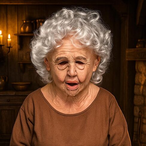 Kuberas Old Woman Mask Realistic Scary Granny Creepy Old Lady with Wrinkled Wig Halloween Cosplay Costume Props for Adults in Kuwait