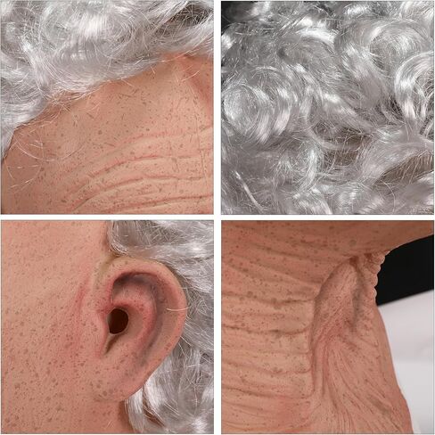 Kuberas Old Woman Mask Realistic Scary Granny Creepy Old Lady with Wrinkled Wig Halloween Cosplay Costume Props for Adults in Kuwait