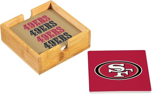 مجموعة هدايا NFL San Francisco 49ers Coasters مع علبة خشبية، 4 قطع قواعد أكواب من حجر السيراميك مع حامل خشبي، ديكور لطاولة كرة القدم للمنزل، البار، كهف الرجل، عطلة للرجال والنساء in Saudi Arabia