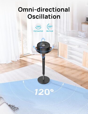 مروحة دريو لغرفة النوم، 120 درجة + 120 درجة مروحة تتأرجح متعددة الاتجاهات، محرك بتيار مستمر، 20 ديسيبل مراوح بقاعدة هادئة، 90 قدمًا، 8 سرعات، 3 أوضاع دائرية مع جهاز تحكم عن بعد، ارتفاع قابل للتعديل 35-40 بوصة، مؤقت 8 ساعات in Kuwait