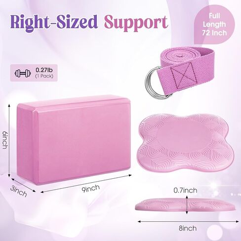 5 Pcs Yoga Blocks Knee Pads Yoga Strap Set Soft Premium Foam Blocks Accessories for Pilates Meditation General Fitness Stability, Kneeling, Balance, Deepen Stretches and Toning in Saudi Arabia