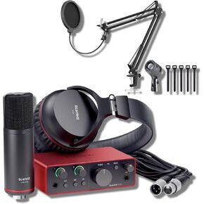 Focusrite Scarlett 2i2 Studio 4th Gen USB Audio Interface Bundle with StreamEye Boom Arm Mic Stand Desktop Mount, Detachable Clip, Professional Grade XLR Cable, Microphone Pop Filter and Cable Ties in Kuwait
