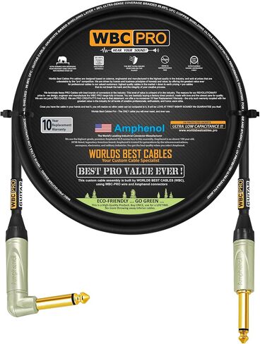 3 أقدام - جيتار WBC-PRO - 20 AWG - غطاء منخفض (18pF/قدم) - درجة احترافية - قائم على الجرافيت - جيتار مزدوج الحماية، باس، كابل أداة مع موصلات Amphenol QM2R-AU وQM2P-AU ¼ بوصة (6.35 مم) ذهبية TS in Saudi Arabia