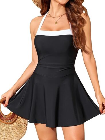 Smismivo Halter Control Control Swim Dress One One Swimsuit Women Vintage Retro Bathing Suit Modest Swimdess in Saudi Arabia