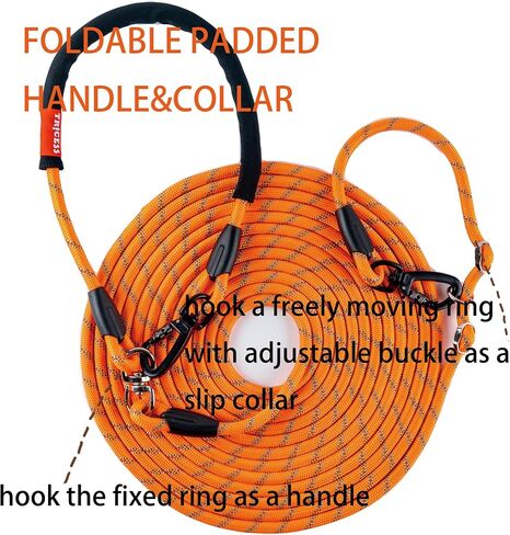 Heavy-Duty Long Dog Leash, 30/50/65 FT,Dog Tie Out Cable, Runner Cable,Training Leash with Foldable Padded Handle&Slip Collar, Double Swivel Hook for Play, Camping, Yard,Backyard Tie (Dark Blue, 30FT) in Saudi Arabia