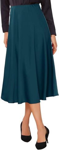 تنورة Allegra K Satin Midi للسيدات عالي الخصر A-LINE LINE مرنة تلاشى التنانير غير الرسمية الأنيقة in Saudi Arabia