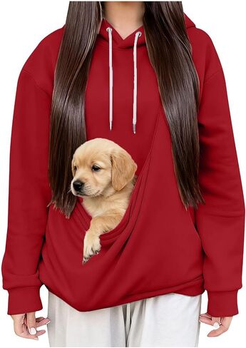 Dog Cat Pouch Hoodie for Women Oversized Pet Carrier Kangaroo Sweatshirts Puppy Animal Holder Fleece Pullover Hoodies in Saudi Arabia