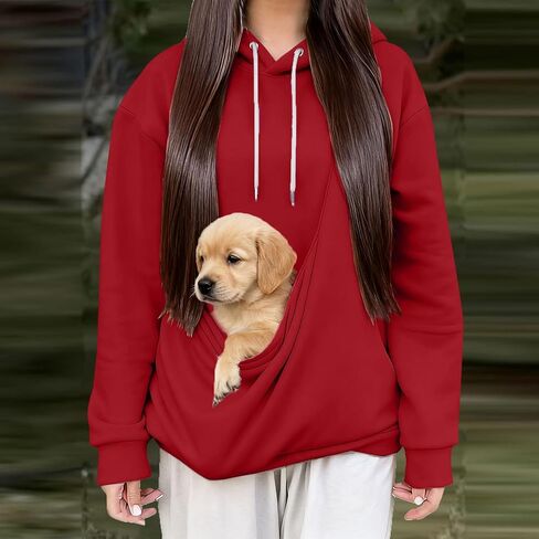 Dog Cat Pouch Hoodie for Women Oversized Pet Carrier Kangaroo Sweatshirts Puppy Animal Holder Fleece Pullover Hoodies in Saudi Arabia
