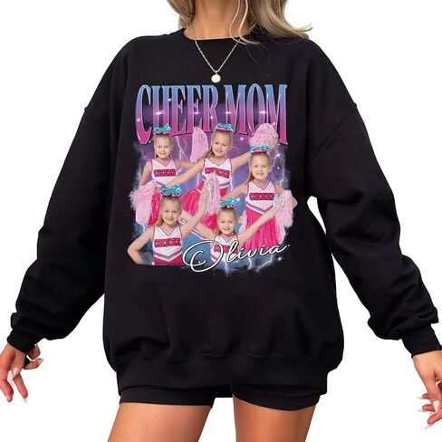 LASFOUR Personalized Glitter Cheer Mom Shirts for Women with Name, Custom Cheer Team Sweatshirt, Personalized Cheer Mom Gifts in Saudi Arabia