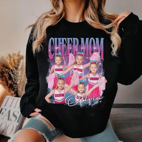 LASFOUR Personalized Glitter Cheer Mom Shirts for Women with Name, Custom Cheer Team Sweatshirt, Personalized Cheer Mom Gifts in Saudi Arabia