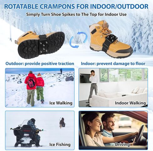 Ice Cleats Crampons for Shoes and Boots - Rotatable Mid-Sole Traction Spikes for Snow, Non-Slip Tungsten Grippers for Men Women Winter Indoor/Outdoor in Saudi Arabia