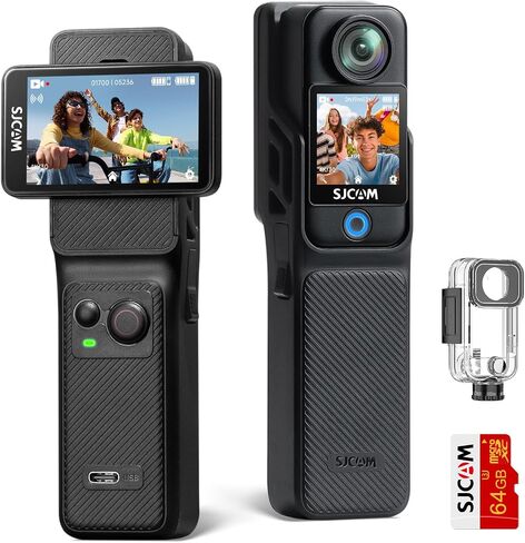مجموعة تسجيل فيديو SJCAM C400، كاميرا محمولة بجيب 4K، استخدام طاقة 7 ساعات، كاميرا عمل تثبيت 6 محاور، شاشة لمس كبيرة 2.29 بوصة، كاميرا جسم مقاومة للماء 30 مترًا، كاميرا تسجيل فيديو لليوتيوب، أسود، هدايا in Kuwait