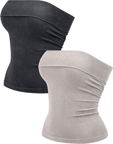 Olchee Womens 2pk Tube Tops قبالة الكتف سلس مضلعة من الجانب بلا أكمام in Kuwait