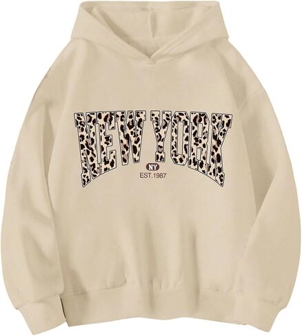 Floerns Girl's Y2k Cheetah Print Hoodie Pullovers Long Sleeve Drop Shoulder Sweatshirt in Saudi Arabia
