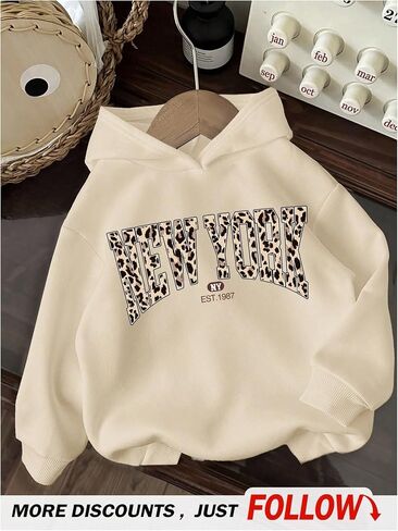Floerns Girl's Y2k Cheetah Print Hoodie Pullovers Long Sleeve Drop Shoulder Sweatshirt in Saudi Arabia
