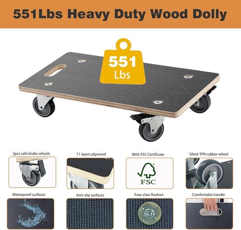 Hard Wood Mover Spliceable Dolly 550Lbs Capacity (2 Packs) 4 Wheels Heavy Duty Furniture Moving Connectable Design Dollier Upgraded Transport Roller in Kuwait