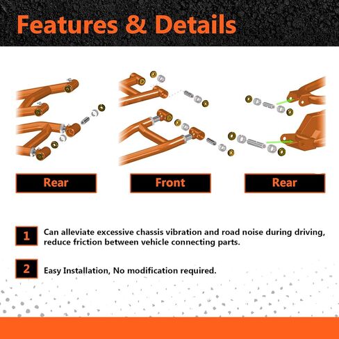 التعليق الأمامي والخلفي بطانات A-ARM Kit HDPE الصلب مجموعة الذراع الثقيلة الذراع الذراع مجموعة متوافقة مع Polaris Ranger XP Crew 900 2013-2019 in Kuwait