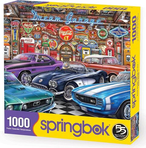 يعرض معرض سيارات Springbok الكلاسيكي 1000 قطعة للبالغين قضبان ساخنة وسيارات كلاسيكية في كل مجدها الملون. - صنع في الولايات المتحدة in Saudi Arabia