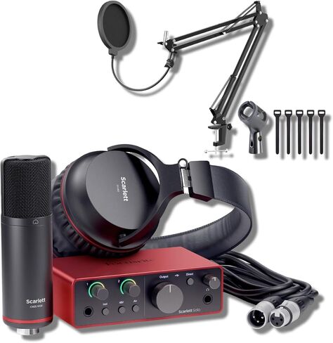 Focusrite Scarlett 2i2 Studio 4th Gen USB Audio Interface Bundle with StreamEye Boom Arm Mic Stand Desktop Mount, Detachable Clip, Professional Grade XLR Cable, Microphone Pop Filter and Cable Ties in Saudi Arabia