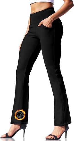 VOOVEEYA Women's Fleece Lined Leggings Flare Pants with Pockets Thermal Warm High Waisted Winter Bootcut Yoga Dress Pants in Kuwait