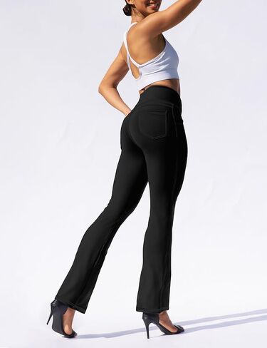 VOOVEEYA Women's Fleece Lined Leggings Flare Pants with Pockets Thermal Warm High Waisted Winter Bootcut Yoga Dress Pants in Kuwait