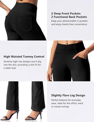 VOOVEEYA Women's Fleece Lined Leggings Flare Pants with Pockets Thermal Warm High Waisted Winter Bootcut Yoga Dress Pants in Kuwait