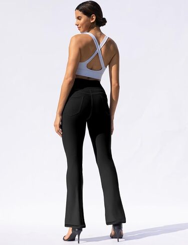 VOOVEEYA Women's Fleece Lined Leggings Flare Pants with Pockets Thermal Warm High Waisted Winter Bootcut Yoga Dress Pants in Kuwait