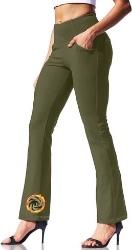 VOOVEEYA Women's Fleece Lined Leggings Flare Pants with Pockets Thermal Warm High Waisted Winter Bootcut Yoga Dress Pants in Kuwait