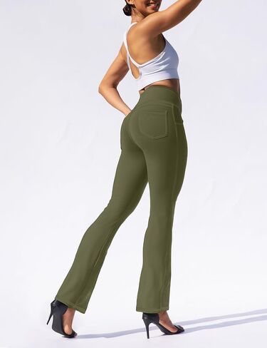 VOOVEEYA Women's Fleece Lined Leggings Flare Pants with Pockets Thermal Warm High Waisted Winter Bootcut Yoga Dress Pants in Kuwait