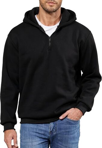JIHUILAI Men's Quarter Zip Pullover Hoodies Long Sleeve Drop Shoulder Hoodie Casual Fashion Sweatshirt Solid Color Hooded in Saudi Arabia