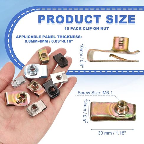 PATIKIL U-Style Clip-On Nut, 10 Pack M10-1.5 Regular Extruded U-Nut U-Type Fasteners Hardware Nuts for Automotive Metal Cars Motorcycles, Black in Saudi Arabia
