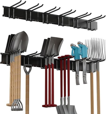 Garage Tool Rack Wall Mount – 64 inches Heavy-Duty Garden Tool Holder with 8 Adjustable Hanging Hooks – Garage Wall Storage Organizer for Shovel, Rake – Max Load 720 lbs (64 inch) in Kuwait
