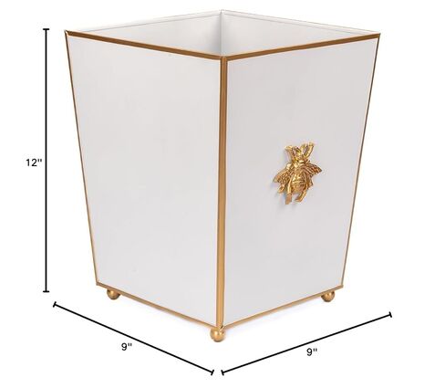 Jaye's Studio Line Line Square Square Wastebasket & Garbage Bin ، صندوق القمامة المعدنية المرسومة باليد لغرفة النوم ، المكتب ، الحمام ، 9 "× 9" × 12 (أبيض ، نحلة ذهبية) in Kuwait