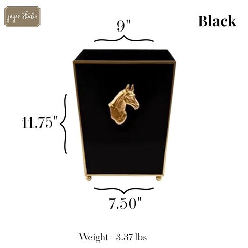 Jaye's Studio Decorative Black Bathroom Trash Can No Lid with Gold Trim, Black Metal Trash Can Farmhouse, Waste Basket for Dorm Room, Bedroom, Home Office, Square Waste Bin No Lid, Lion Head Accent in Kuwait